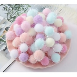 Velour pom poms 20mm Pastel lurex mix, 20 pcs